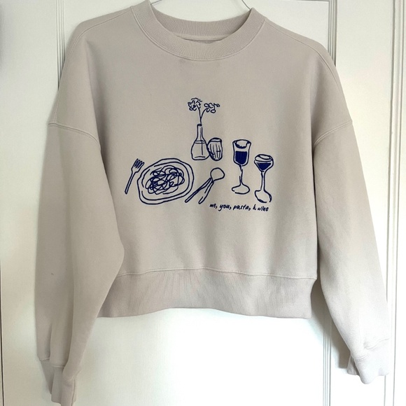 Abercrombie & Fitch Tops - Abercrombie & Fitch Embroidered Pasta Wine Sweatshirt | Size Small